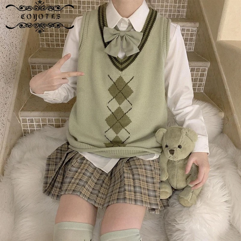 

Вязаная жилетка с Для женщин, связанное с узором "ромбиками" трикотажные свитера с v-образным вырезом жилеты Для женщин s обувь в японском сти...