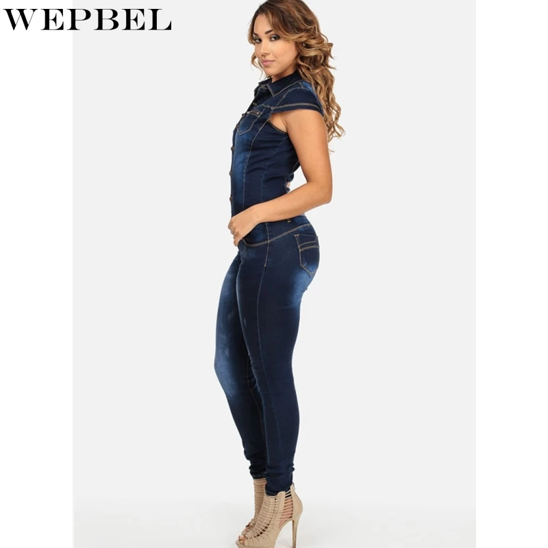 WEPBEL Turn-down Collar Jumpsuits Women's Solid Slim Single-Breasted Jumpsuits Summer Short Sleeve Pocket Denim Pencil Jumpsuits
WEPBEL Turn-down Collar Jumpsuits Women's Solid Slim Single-Breasted Jumpsuits Summer Short Sleeve Pocket Denim Pencil Jumpsuits