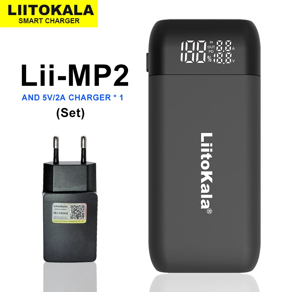 Зарядное устройство и внешний аккумулятор LiitoKala Lii-MP2 18650 21700, QC3.0, вход/выход, цифровой дисплей, быстрая зарядка + EU/US/UK 5V 2A
Зарядное устройство и внешний аккумулятор LiitoKala Lii-MP2 18650 21700, QC3.0, вход/выход, цифровой дисплей, быстрая зарядка + EU/US/UK 5V 2A