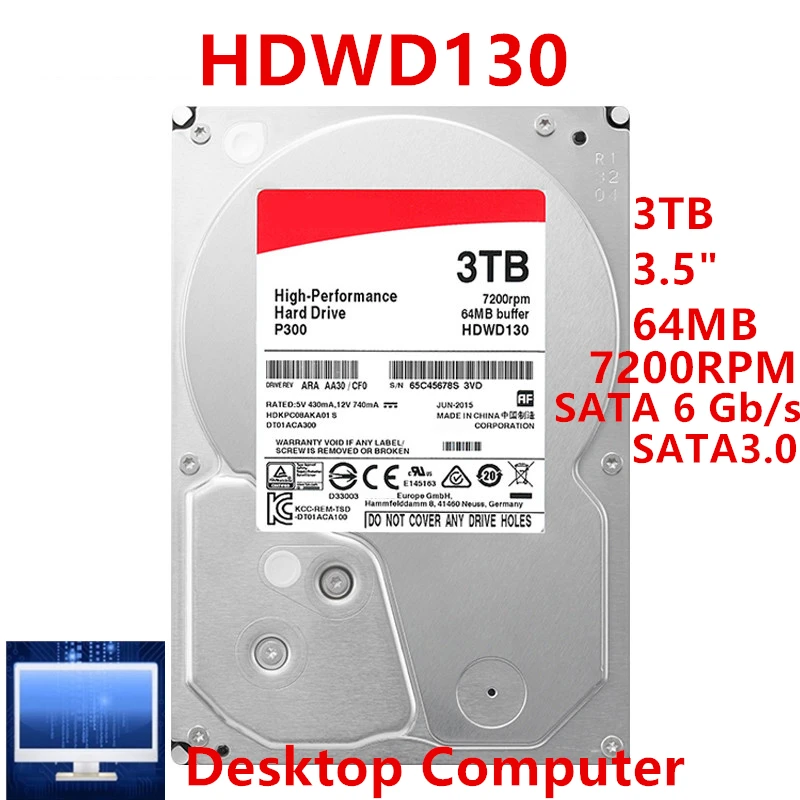 

New Original HDD For Toshiba 3TB 3.5" PMR SATA 6 Gb/s 64MB 7200RPM For Internal Hard Disk For Desktop Hard Drive For HDWD130