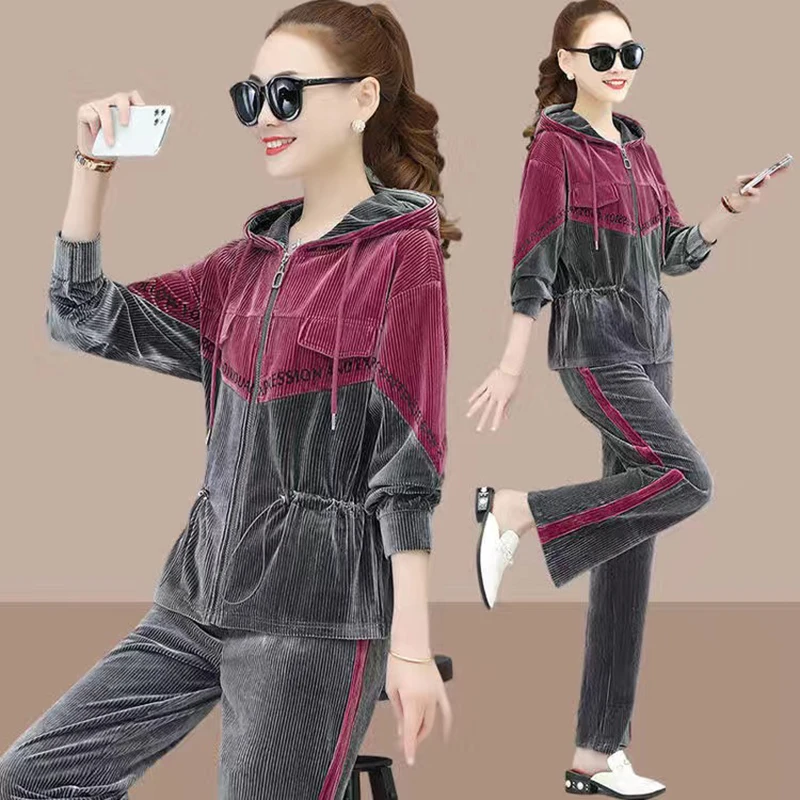 Women Velvet 2 Piece Sets Korean Ladies Patchwork Loose Hooded Tunic Casual Zipper Three Quarter Coat+ Straight Leg Pants Outfit
Women Velvet 2 Piece Sets Korean Ladies Patchwork Loose Hooded Tunic Casual Zipper Three Quarter Coat+ Straight Leg Pants Outfit