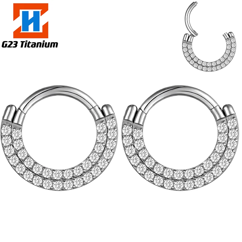1PCS G23 Titanium Hoops Two Rows CZ Nose Ring Daith Nose Septum Segment Cartilage Tragus Helix Perforated 16G Earrings Jewelry
1PCS G23 Titanium Hoops Two Rows CZ Nose Ring Daith Nose Septum Segment Cartilage Tragus Helix Perforated 16G Earrings Jewelry