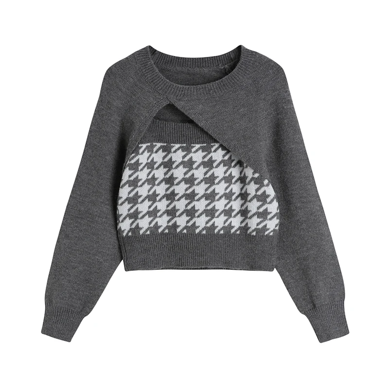 Модный женский укороченный пуловер с рисунком «гусиные лапки», свитеры, костюм из двух частей с круглым вырезом, женский свитер с длинным ру... 
Модный женский укороченный пуловер с рисунком «гусиные лапки», свитеры, костюм из двух частей с круглым вырезом, женский свитер с длинным ру...