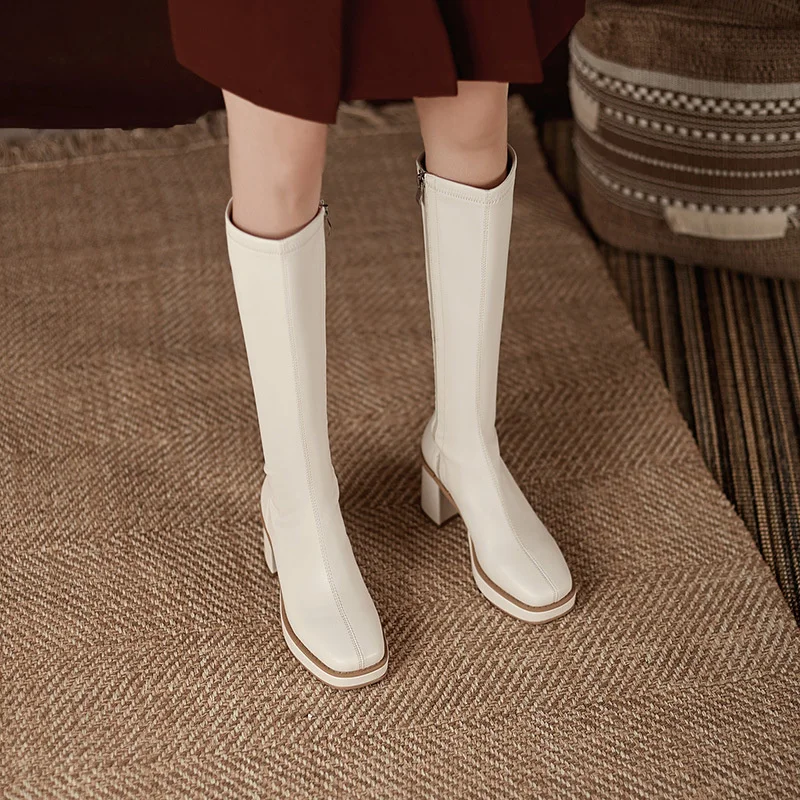 High boots women 2021 new autumn and winter below knee waterproof platform thick heel white square head thin elastic boots
High boots women 2021 new autumn and winter below knee waterproof platform thick heel white square head thin elastic boots