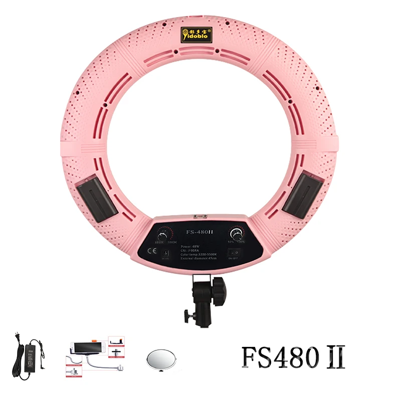 

Yidoblo Pink FS-480II Camera Photo/Studio/Phone/Video 18"48W 480 LED Ring Light 5500K Photography Dimmable Ring Lamp makeuplamp