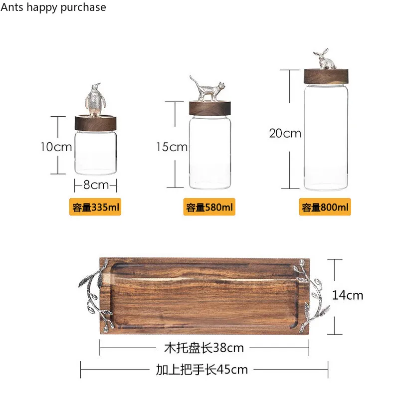 Nordic Glass Jar Heat-resistant Honey Lemon Milk Bottle with Wooden Cover Animal Sealed Storage Tank Kitchen Food | Дом и сад