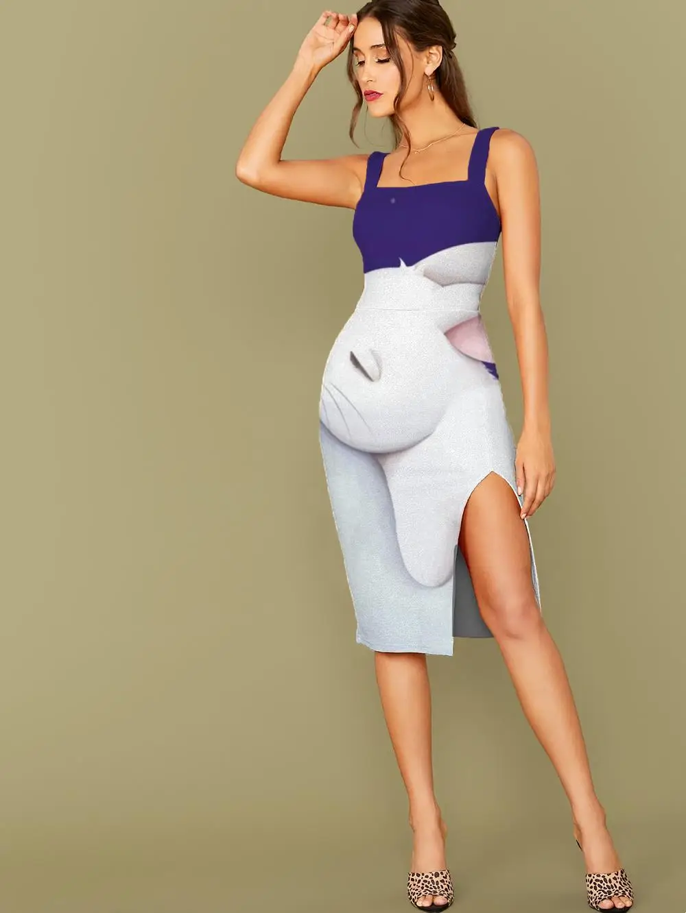 Платье женское с 3D рисунком кролика и Боковым Разрезом 
Платье женское с 3D рисунком кролика и Боковым Разрезом