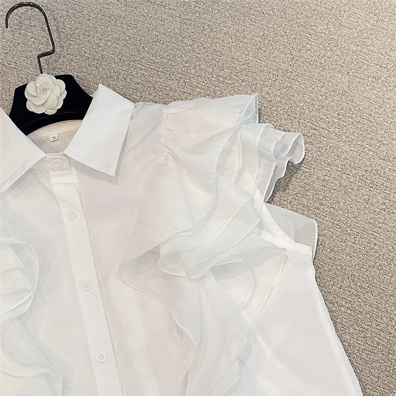 2021 Summer New Solid Color Three-Dimensional Ruffled Shirt Ladies Loose Slimming Polo Collar Sleeveless Top for Women Blouses
2021 Summer New Solid Color Three-Dimensional Ruffled Shirt Ladies Loose Slimming Polo Collar Sleeveless Top for Women Blouses