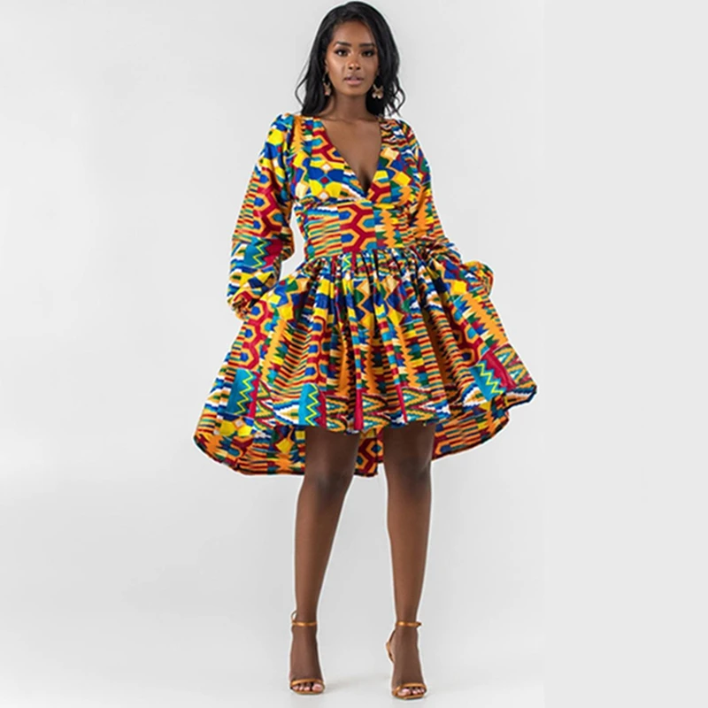 African Dresses For Women Dashiki Print V Neck Long Sleeves Ankara African Dress Backless Zipper Vestidos High Waist Clothing 
African Dresses For Women Dashiki Print V Neck Long Sleeves Ankara African Dress Backless Zipper Vestidos High Waist Clothing