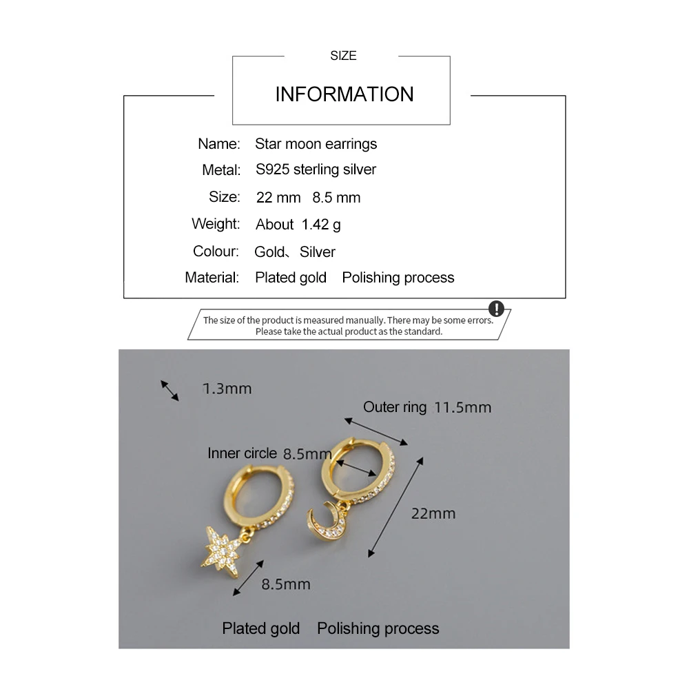 LATS Star Moon Dangle Earrings 925 Sterling Silver Asymmetric Geometric Earrings for Women 2020 Brincos Fashion Korean Jewelry
LATS Star Moon Dangle Earrings 925 Sterling Silver Asymmetric Geometric Earrings for Women 2020 Brincos Fashion Korean Jewelry