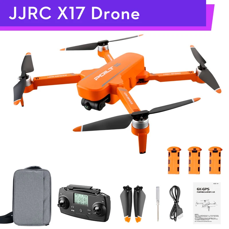 

JJRC X17 6K HD Camera Drone Brushless 2-axis Gambal Quadcopter 5G Wifi GPS Drone Professional RC Helicopter 1km 30mins Flight