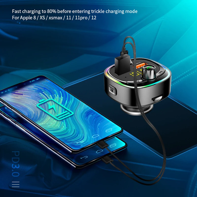 JINSERTA Handsfree Bluetooth 5.0 FM Transmitter Type-C and QC3.0 Dual USB Charger Car 7-color Atmosphere Light Mp3 Stereo Player 
JINSERTA Handsfree Bluetooth 5.0 FM Transmitter Type-C and QC3.0 Dual USB Charger Car 7-color Atmosphere Light Mp3 Stereo Player