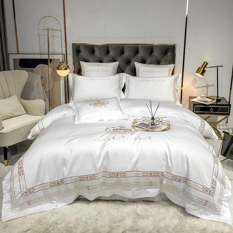 Luxury White Soft Satin Silk Cotton Embroidery Bedding Set Double Duvet Cover Set Bed Linen Fitted Sheet Pillowcase Home Textile
Luxury White Soft Satin Silk Cotton Embroidery Bedding Set Double Duvet Cover Set Bed Linen Fitted Sheet Pillowcase Home Textile