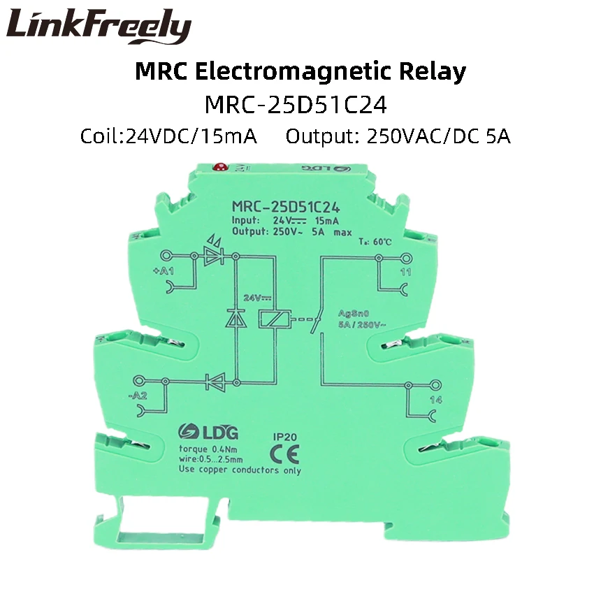 MRC-25D51C24 1NO Electromagnetic Coil Interface Relay Module Din 24VDC Input 5A 250VDC/AC Output Industrial Voltage Relay Board
MRC-25D51C24 1NO Electromagnetic Coil Interface Relay Module Din 24VDC Input 5A 250VDC/AC Output Industrial Voltage Relay Board