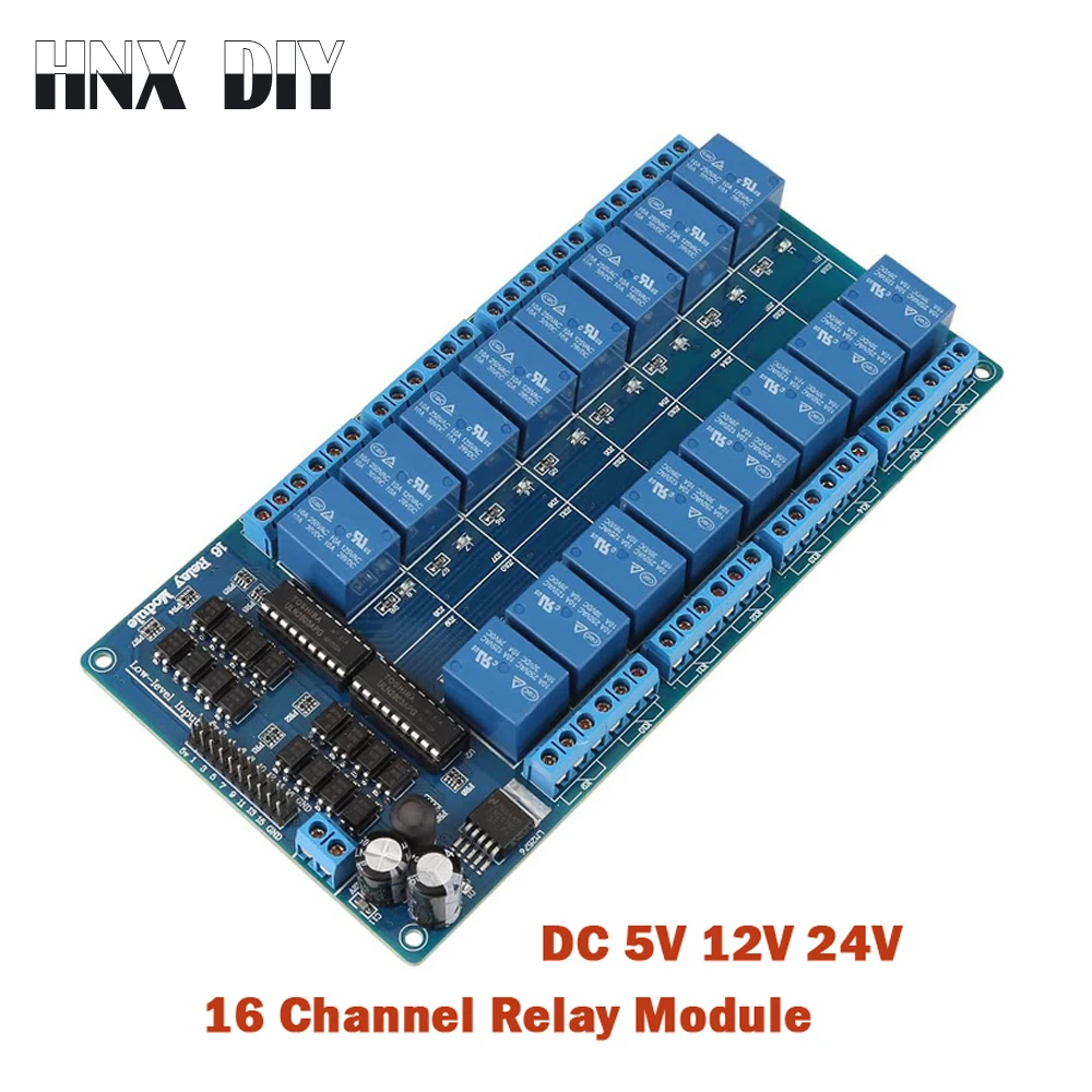 

16 Channel Relay Shield Module DC 5V 12V 24V with Optocoupler LM2576 Microcontrollers Interface Power Relay For Arduino DIY Kit