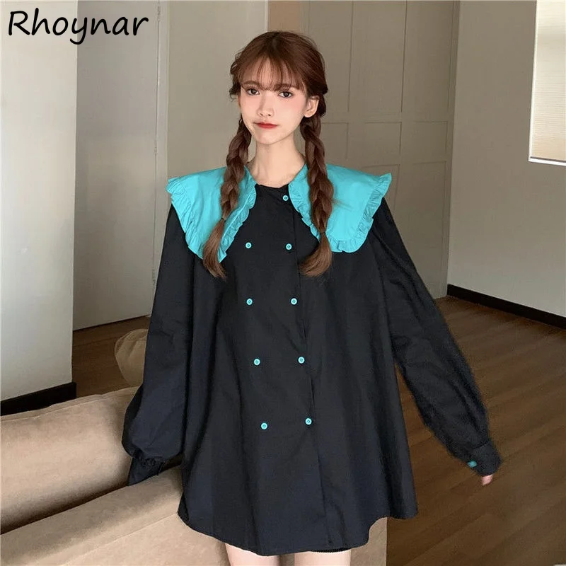 

Shirts Women Sweet Patchwork Student Preppy Style Long Sleeve Casual Ulzzang Button Fashion Mujer De Moda Spring Loose Cozy Kpop
