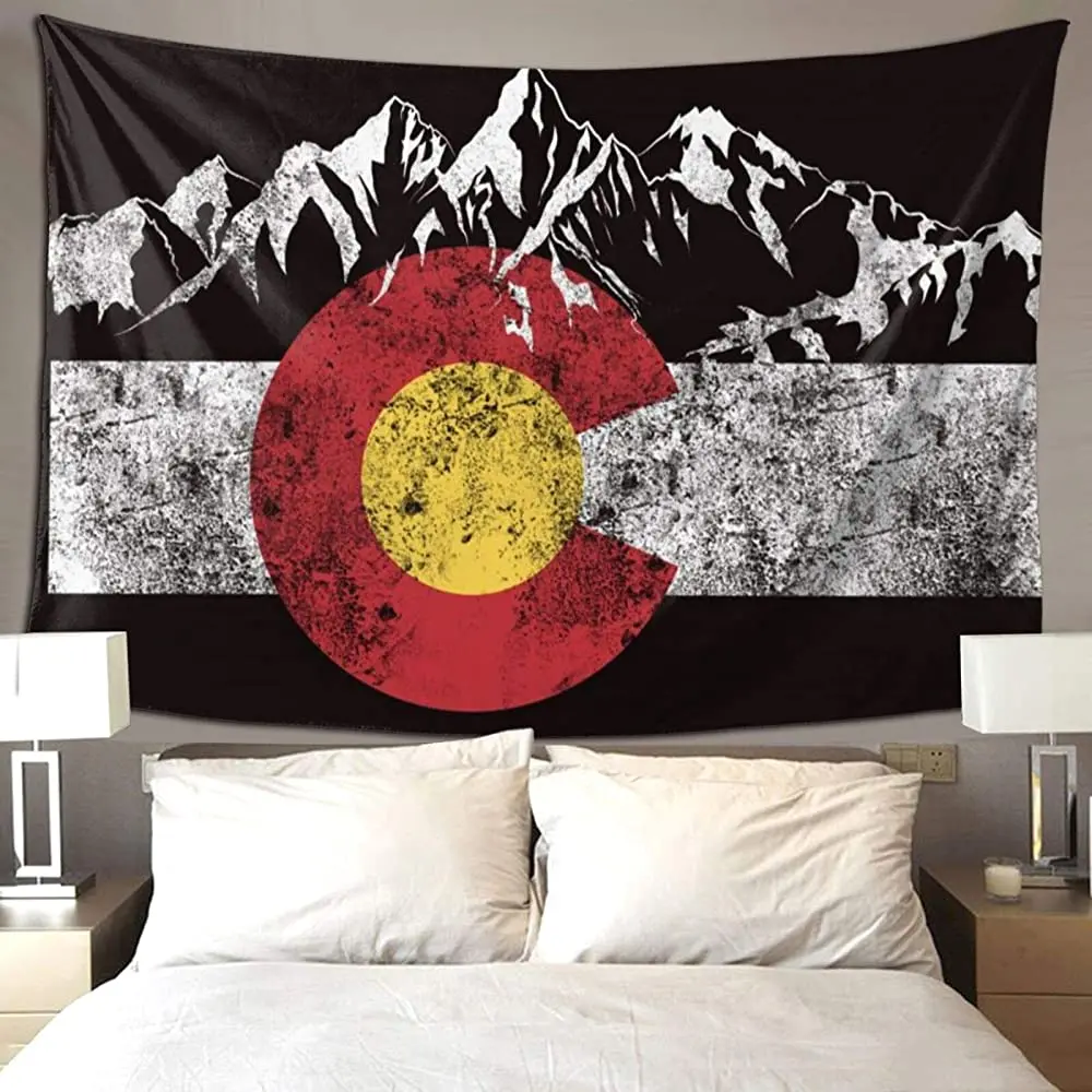 

QSMX Vintage Colorado Flag Tapestry Wall Hanging Tapestries Retro Colorado Flag Moutain Vintage Colorado Day Wall Blanket Wall