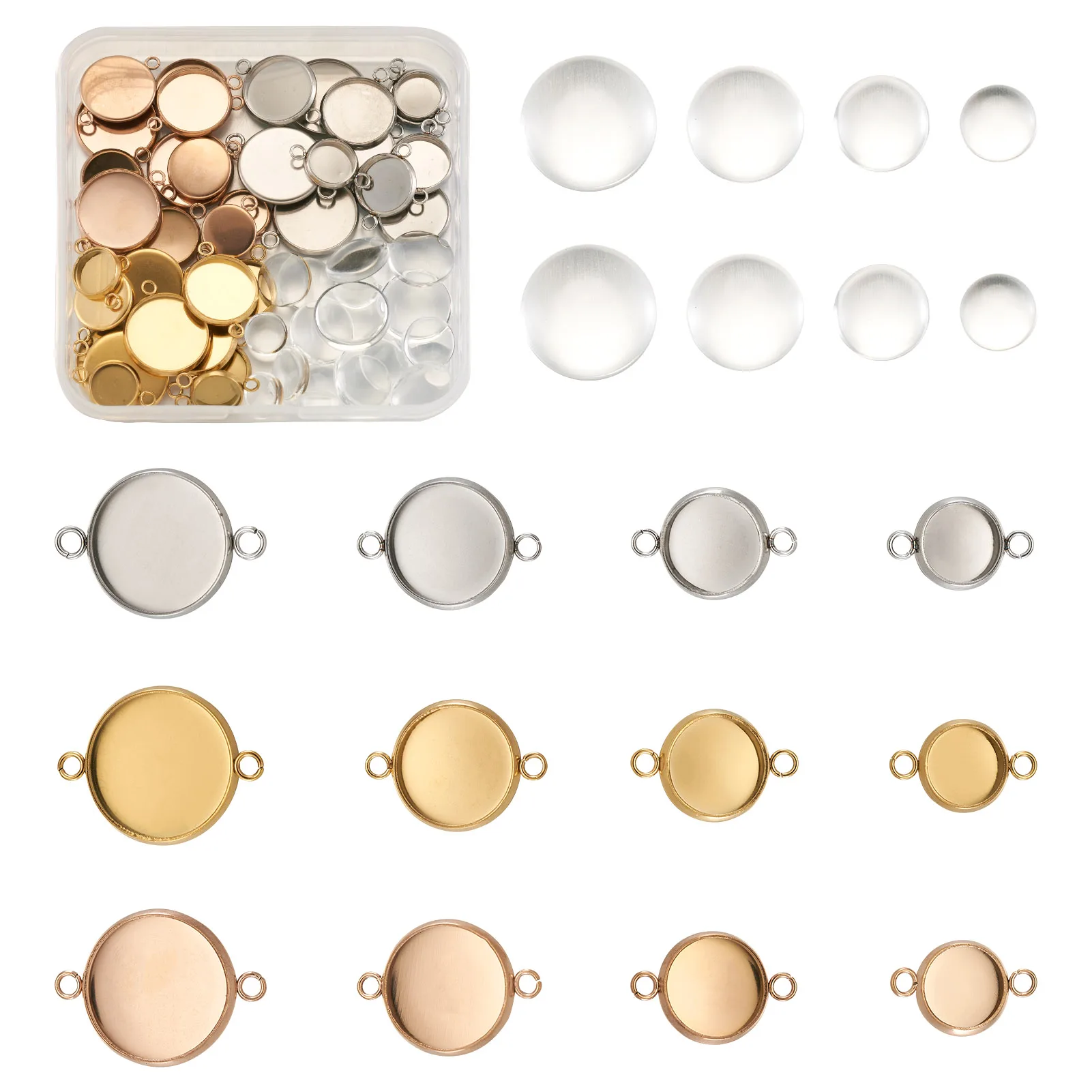 36Pcs Stainless Steel Cabochon Connector Setting Transparent Glass Cabochons DIY Half Round Link Jewelry Making Kit Tray: 8~14mm
36Pcs Stainless Steel Cabochon Connector Setting Transparent Glass Cabochons DIY Half Round Link Jewelry Making Kit Tray: 8~14mm