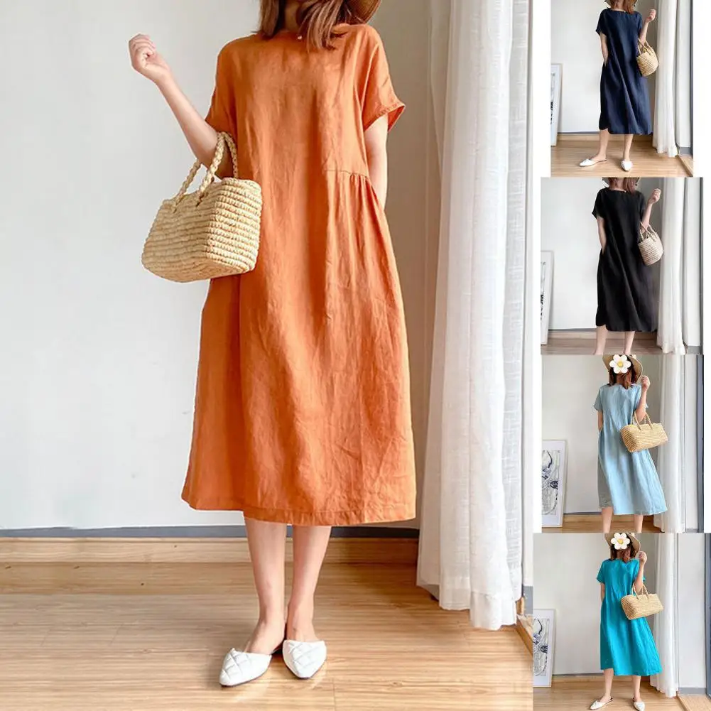 Stylish O Neck Dresses Summer Women Dress Solid Color Large Hem Short Sleeve Pockets Loose Midi Dress for Work Women Party
Stylish O Neck Dresses Summer Women Dress Solid Color Large Hem Short Sleeve Pockets Loose Midi Dress for Work Women Party