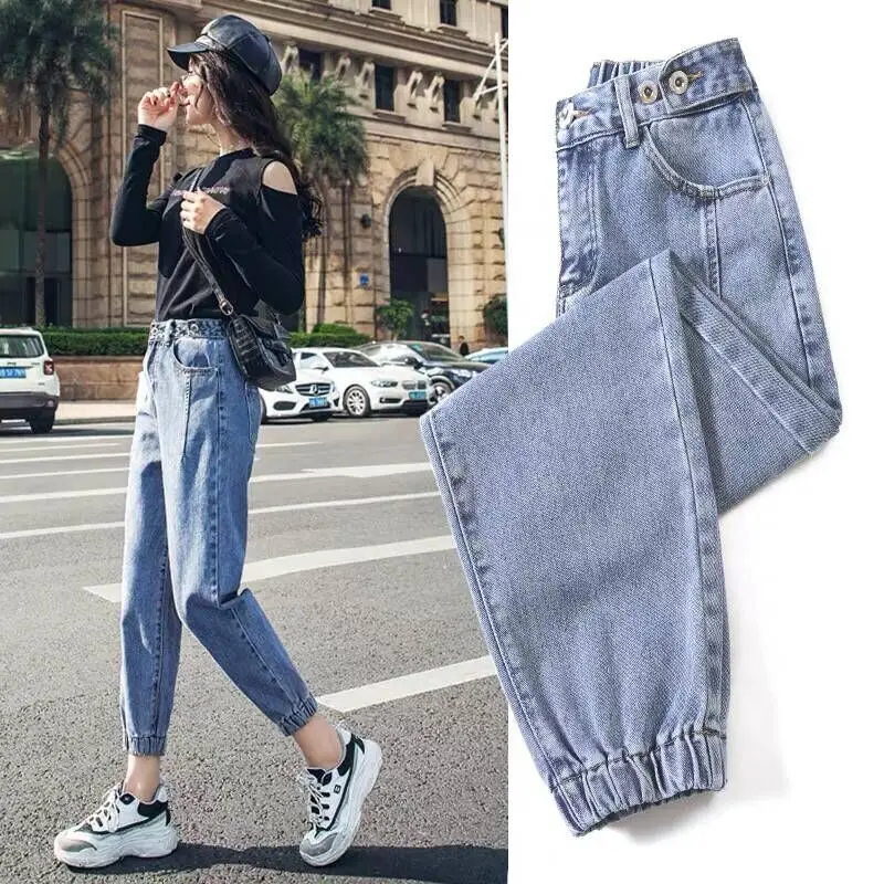 Denim Jeans Woman 2020 Autumn Spring Loose Harem Jeans Women Vintage High Waist Nine Elastic Waist Toe Pants Female Pantalon
Denim Jeans Woman 2020 Autumn Spring Loose Harem Jeans Women Vintage High Waist Nine Elastic Waist Toe Pants Female Pantalon