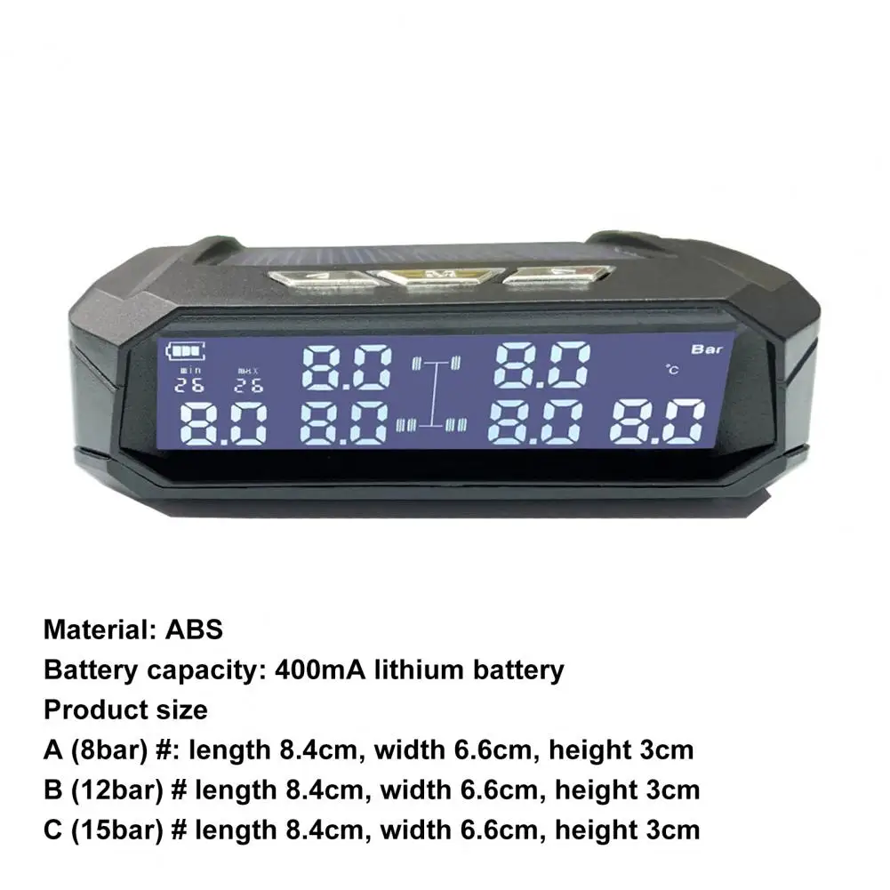 TPMS Tire Pressure Monitoring System Monitor Solar Power Digital ABS 8/12/15 Bar Auto Security Alarm Tire Pressure Sensor for RV
TPMS Tire Pressure Monitoring System Monitor Solar Power Digital ABS 8/12/15 Bar Auto Security Alarm Tire Pressure Sensor for RV