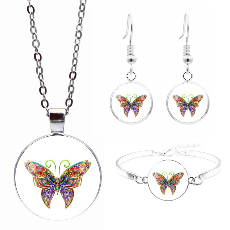 Multicolor Butterfly Art Photo Jewelry Set Glass Pendant Necklace Earring Bracelet Totally 4 Pcs for Women's Fashion Party Gift
Multicolor Butterfly Art Photo Jewelry Set Glass Pendant Necklace Earring Bracelet Totally 4 Pcs for Women's Fashion Party Gift