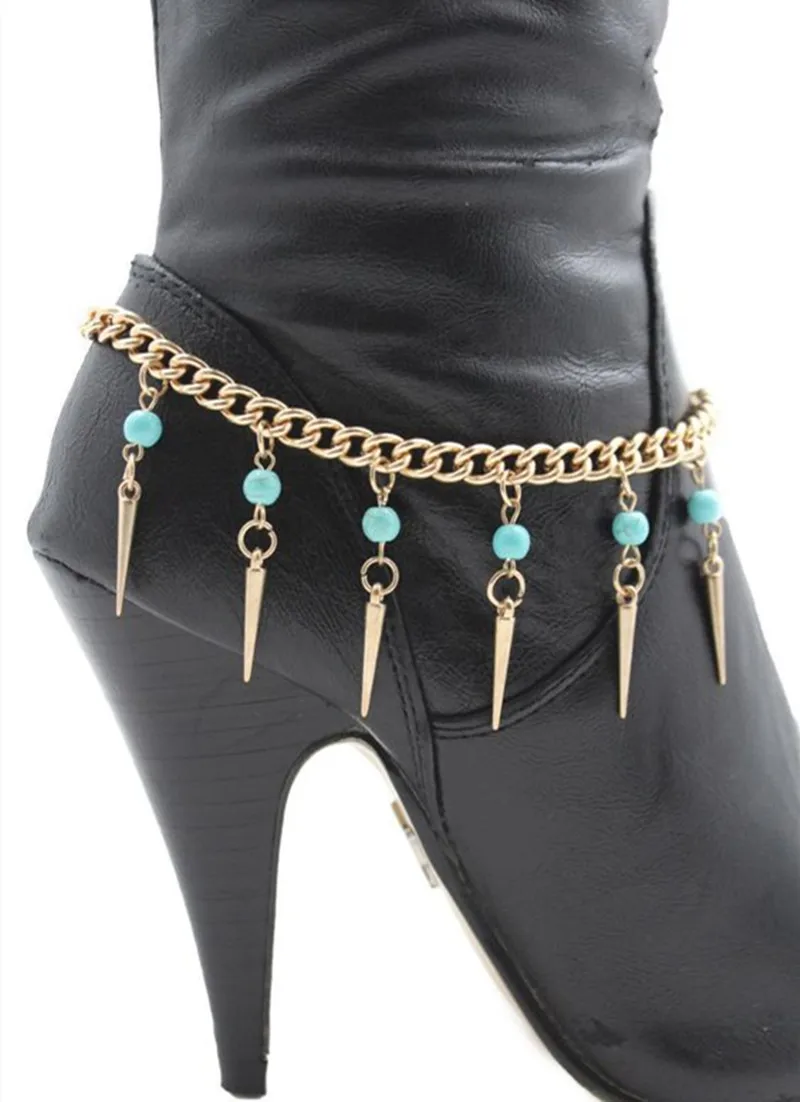 

Модные женские ножные браслеты F0502 на высоком каблуке с металлической цепочкой и бусинами, ювелирные украшения для обуви, золотой и серебря...