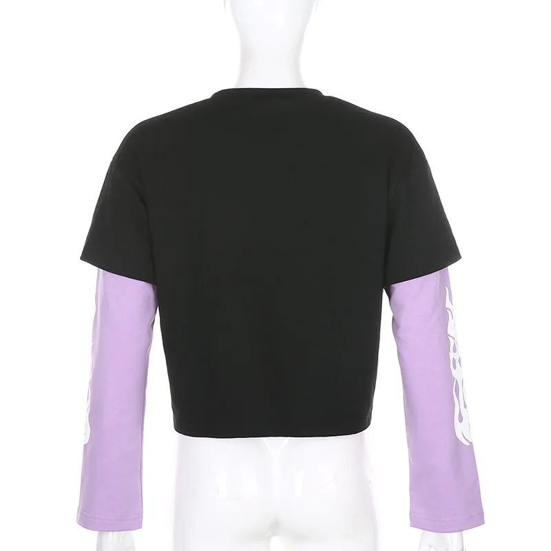 Punk Fire Flame T-shirt Femme Harajuku Long Sleeve Patchwork Top T Shirts Women 2020 Autumn Black Letter Print Pullovers Tees
Punk Fire Flame T-shirt Femme Harajuku Long Sleeve Patchwork Top T Shirts Women 2020 Autumn Black Letter Print Pullovers Tees