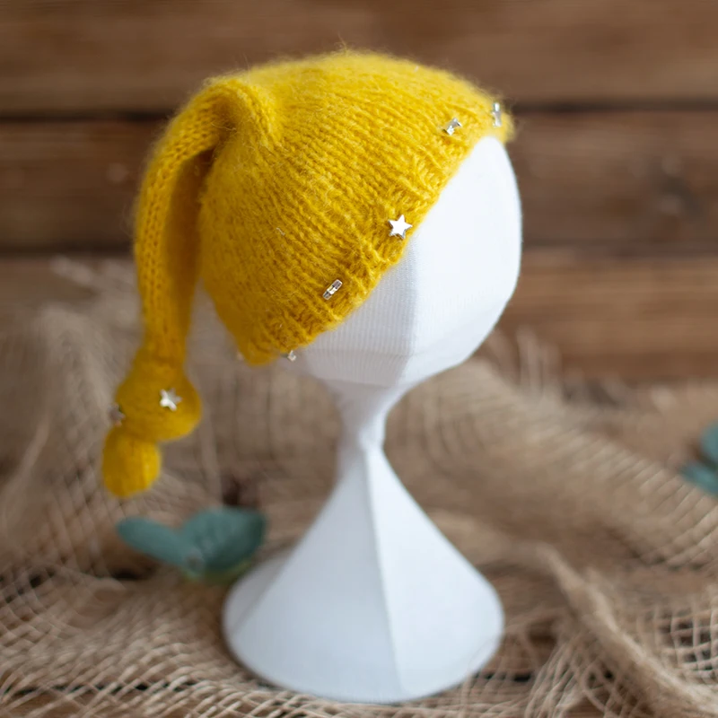 Vintage Newborn photography Props Hat Hand Knitted Sleep Bonnet Crochet Baby Star Photo Product | Мать и ребенок
