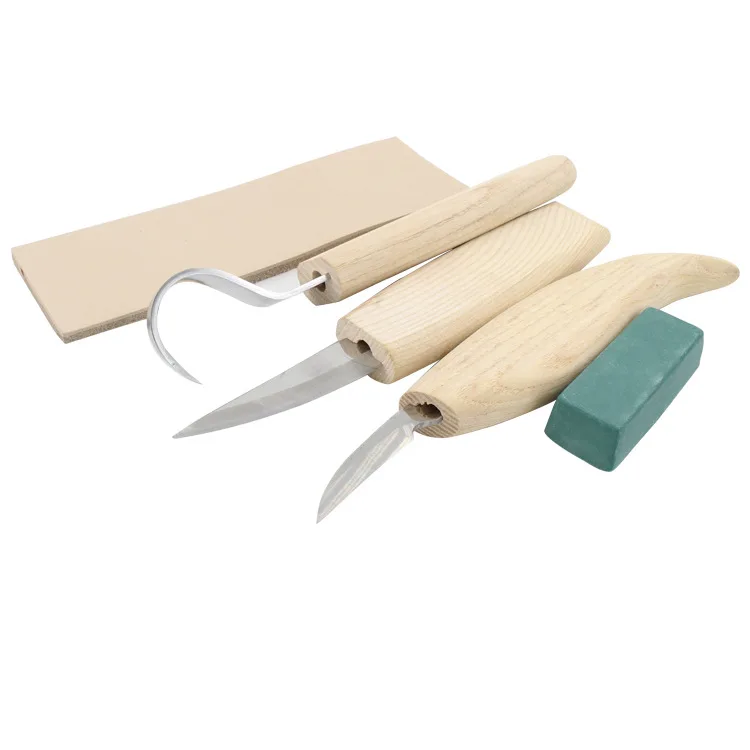 Set of 5-piece woodworking carving knife, scimitar, straight knife, oil-wax sharpener, leather carving, wooden spoon
Set of 5-piece woodworking carving knife, scimitar, straight knife, oil-wax sharpener, leather carving, wooden spoon