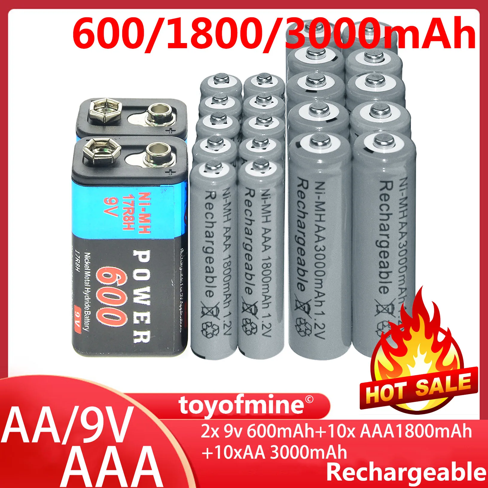 2x9v 600mAh + 10x AAA 1800mAh 10xAA 3000mAh 1 2 V Ni-MH аккумуляторная батарея серые ячейки | Электроника