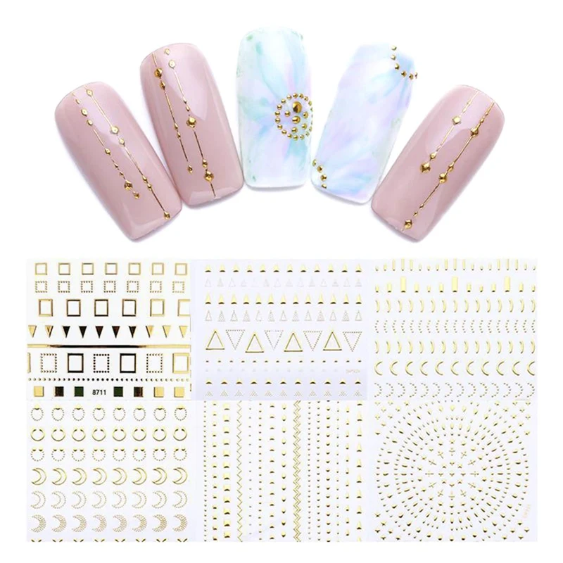

1 Pcs Gold Sliders 3D Nail Stickers Straight Curved Liners Stripe Tape Wraps Geometric Nail Art Decorations Stickers