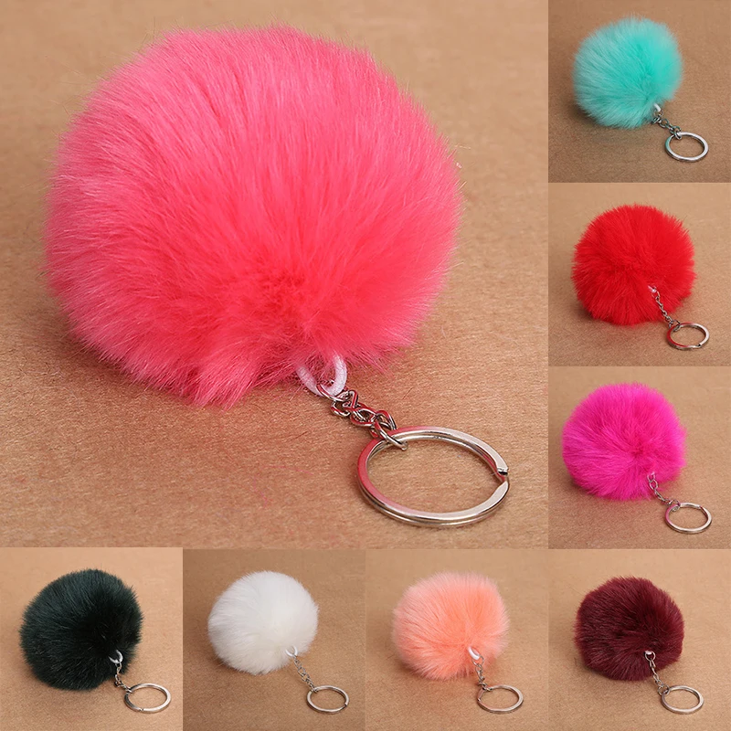 Faux Fur Keychain pompom Ball Car Key Chain Soft Ring Pink Black Handbag Accessories Pendant Decoration | Украшения и аксессуары