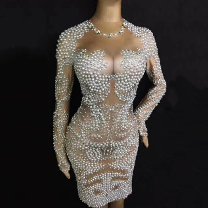 Pearl Rhinestones Long Sleeve Dress Bar Women Dancer Stage Costumes Singer Prom Outfit Wear Birthday Celebrate Dresses DT3140
Pearl Rhinestones Long Sleeve Dress Bar Women Dancer Stage Costumes Singer Prom Outfit Wear Birthday Celebrate Dresses DT3140
