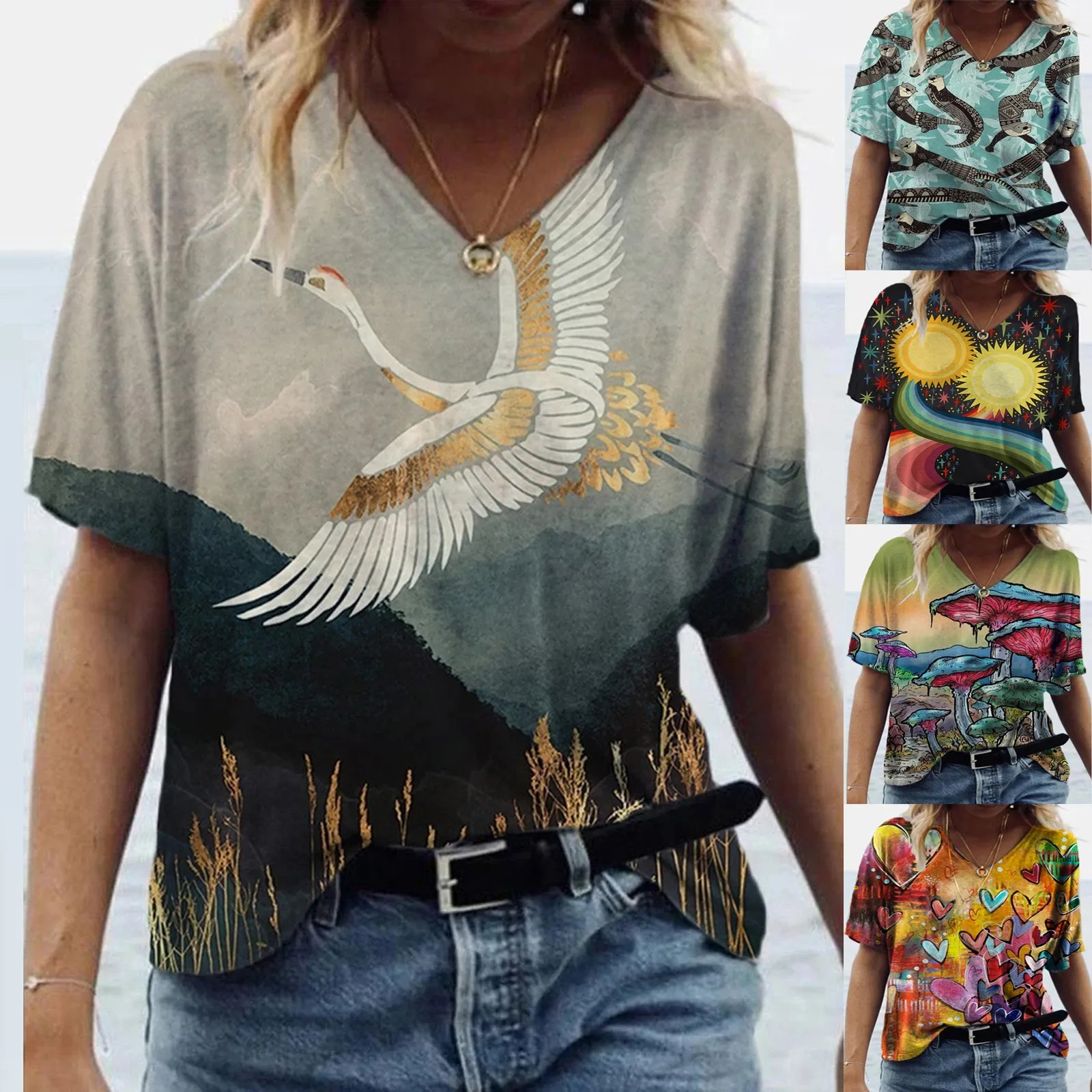 Fashion Tops Women's Blouse Cartoons Printing Pattern Crew-Neck Short Sleeve Casual Crop Top Blouse Female Oversized T-shirt
Fashion Tops Women's Blouse Cartoons Printing Pattern Crew-Neck Short Sleeve Casual Crop Top Blouse Female Oversized T-shirt