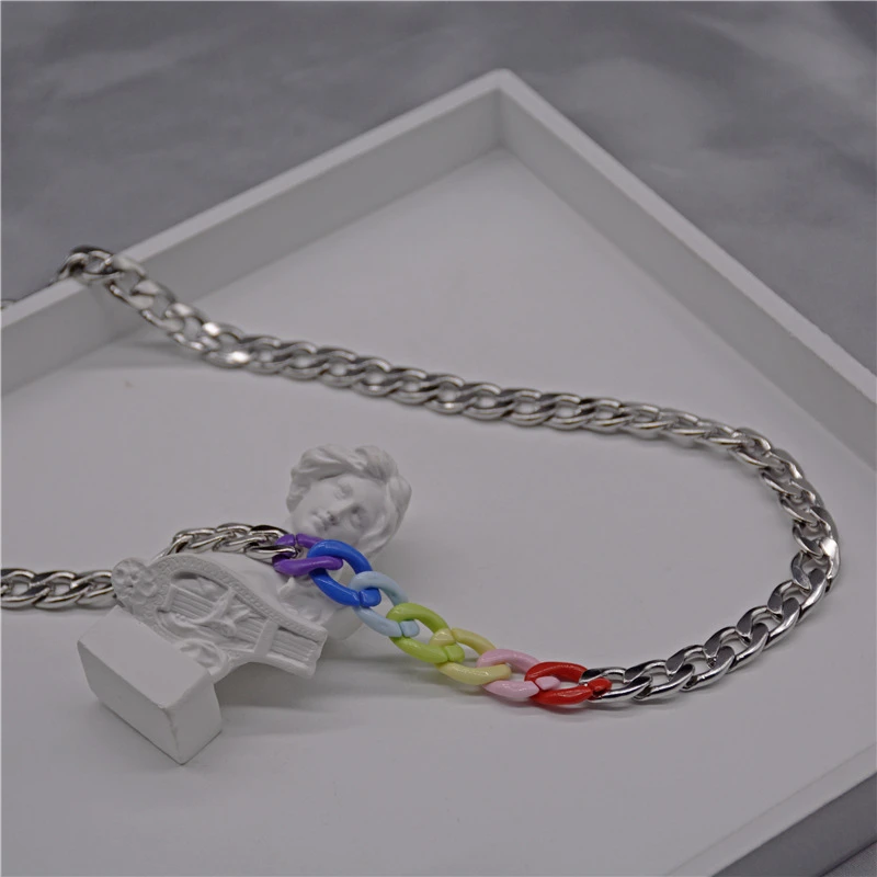 Trend Hip Hop Style Rainbow Color Acrylic Metal Splicing Necklace Personality Simple Couple Jewelry Party Accessories Gift
Trend Hip Hop Style Rainbow Color Acrylic Metal Splicing Necklace Personality Simple Couple Jewelry Party Accessories Gift