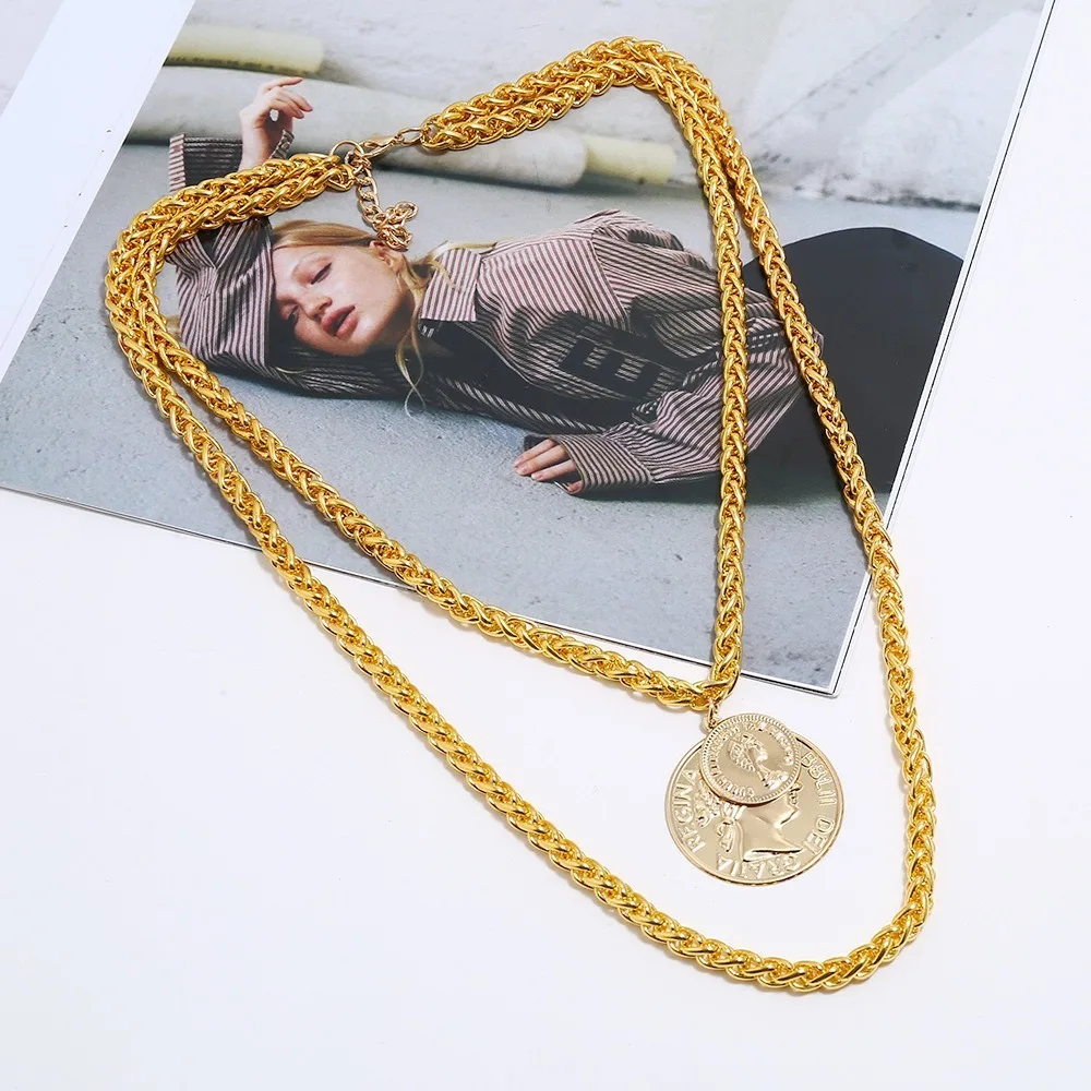New Design Accessories Hot Double-Layer Round Brand Pendant Beauty Head Female Retro Cool Clavicle Chain Neckalces
New Design Accessories Hot Double-Layer Round Brand Pendant Beauty Head Female Retro Cool Clavicle Chain Neckalces