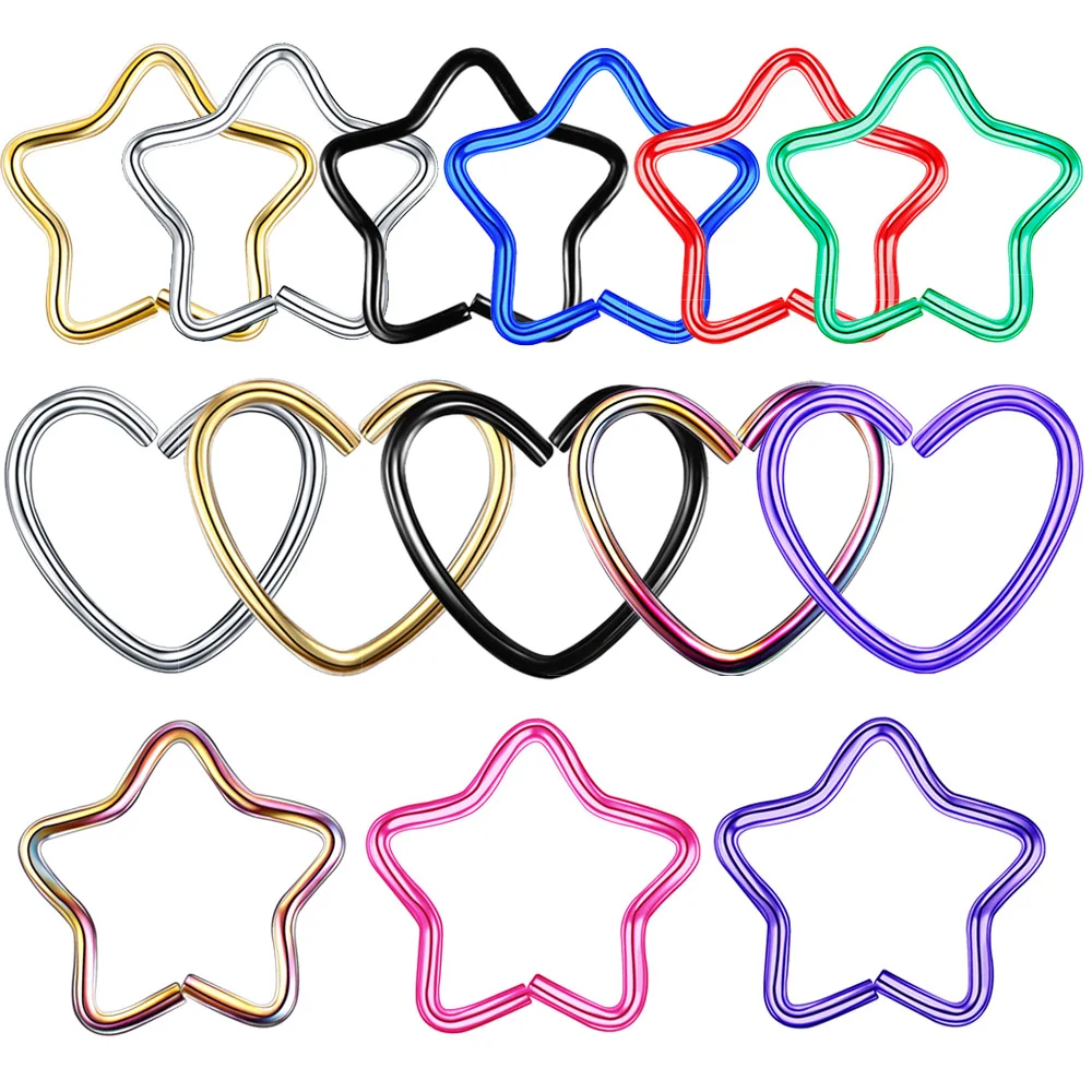 10Pcs/Lot Star/Heart Stainless Steel Nose Rings Fake Piercing Tragus Ear Cartilage Earrings Body Piercing Jewelry Women Men
10Pcs/Lot Star/Heart Stainless Steel Nose Rings Fake Piercing Tragus Ear Cartilage Earrings Body Piercing Jewelry Women Men