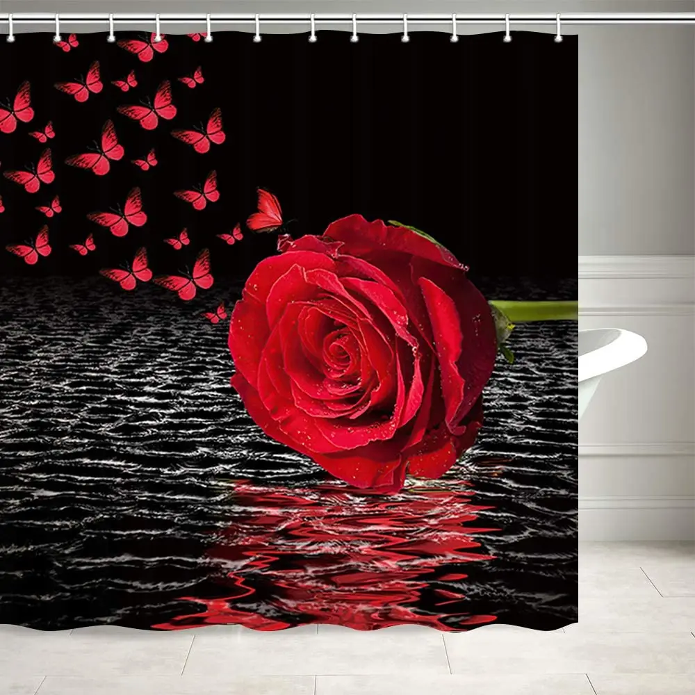 Rose Flower Shower Curtain Romantic Floral and Butterflies on Water Surface Washable Durable Polyester Fabric Bathroom Decor
Rose Flower Shower Curtain Romantic Floral and Butterflies on Water Surface Washable Durable Polyester Fabric Bathroom Decor