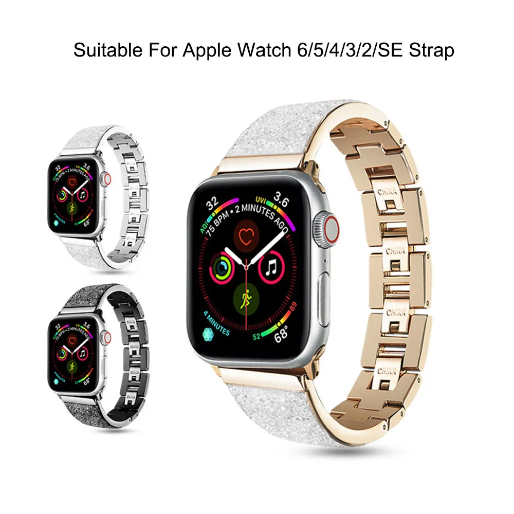 Metal Diamond-Studded Stainless Steel Chain Bracelet For Apple Watch Strap 6 5 4 3 2 SE 38mm 40mm 42mm 44mm | Наручные часы