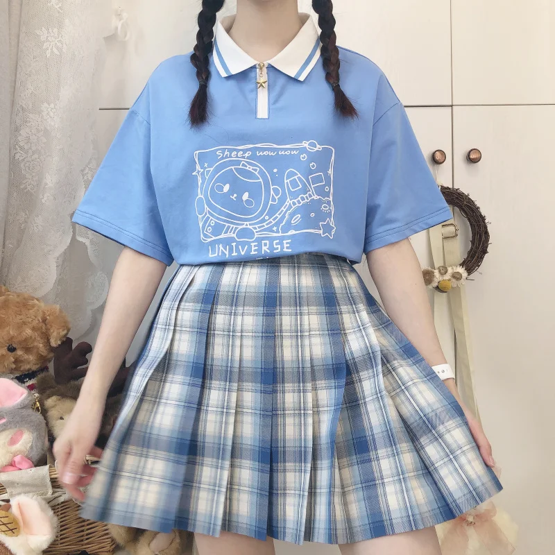 Cute Sheep Universe Print T-shirt Summer New Japanese Soft Sister Color matching Harajuku Sweet Loose Short sleeve pullover Tops
Cute Sheep Universe Print T-shirt Summer New Japanese Soft Sister Color matching Harajuku Sweet Loose Short sleeve pullover Tops