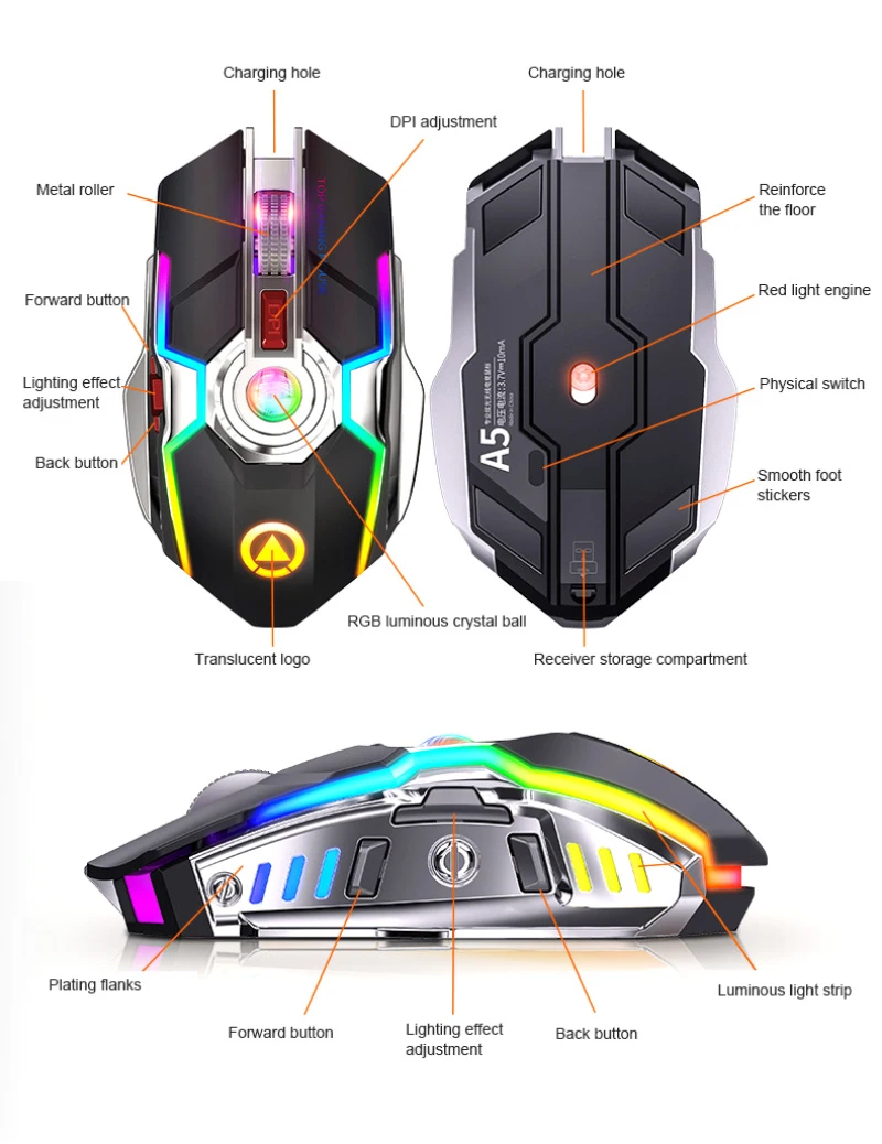 Wireless Mouse Gaming Silent Laser Optical 2.4GHz Rechargeable Game Mouse Ergonomic 7 Keys RGB Backlit 1600 DPI Mouse For Laptop
Wireless Mouse Gaming Silent Laser Optical 2.4GHz Rechargeable Game Mouse Ergonomic 7 Keys RGB Backlit 1600 DPI Mouse For Laptop