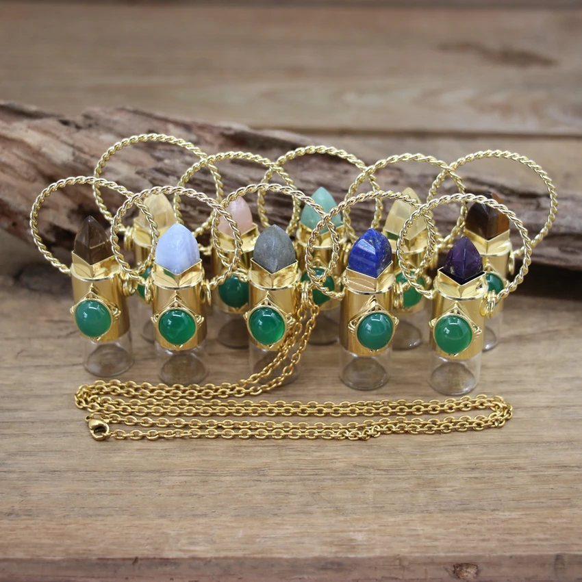 Gold Color Essential Oil Roller Vial Pendant Necklaces Natural Stone Gems Perfume Bottle Charm Chain Aromatherapy Jewelry QC1046
Gold Color Essential Oil Roller Vial Pendant Necklaces Natural Stone Gems Perfume Bottle Charm Chain Aromatherapy Jewelry QC1046