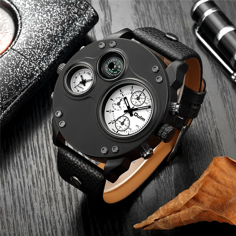 Oulm NEW Fashion Casual Men's Watches Black Leather Dual Time Zone Wristwatch Male Quartz Big Size Luxury Military Watch
Oulm NEW Fashion Casual Men's Watches Black Leather Dual Time Zone Wristwatch Male Quartz Big Size Luxury Military Watch