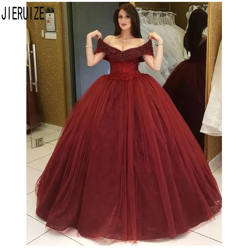 JIERUIZE Robe de mariee Роскошные свадебные платья бордового цвета с открытыми плечами кружевные аппликации с бисером V-образный вырез бальное платье...
JIERUIZE Robe de mariee Роскошные свадебные платья бордового цвета с открытыми плечами кружевные аппликации с бисером V-образный вырез бальное платье...