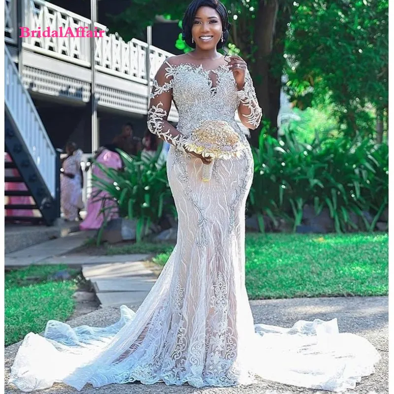 African Plus Size Wedding Dresses Sheer Neck robe de mariee Backless Bridal Dresses Beads Long Sleeves Lace Mermaid Wedding Gown
African Plus Size Wedding Dresses Sheer Neck robe de mariee Backless Bridal Dresses Beads Long Sleeves Lace Mermaid Wedding Gown