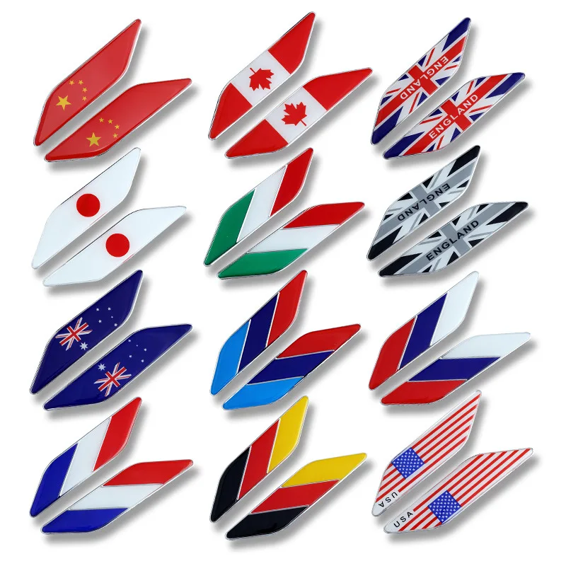 

1 Pair 3D Metal Italian UK Canada France Russian USA Spanish Germany Japan Flag Fender Emblem Badge Car Stickers Car Styling