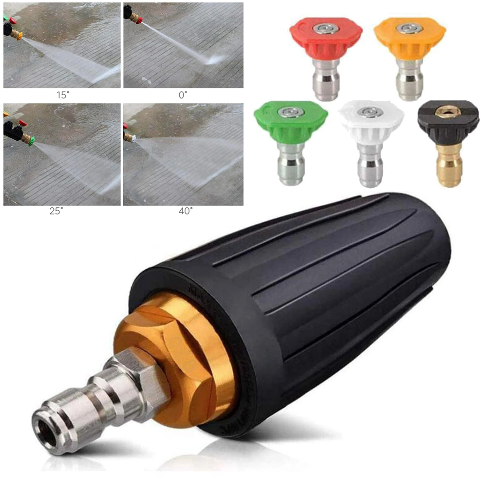360 Rotating Turbo Nozzle Sprayer With 1/4" Quick Connect 3000 PSI High Pressure Washer Cleaner Accessories Brass
360 Rotating Turbo Nozzle Sprayer With 1/4" Quick Connect 3000 PSI High Pressure Washer Cleaner Accessories Brass