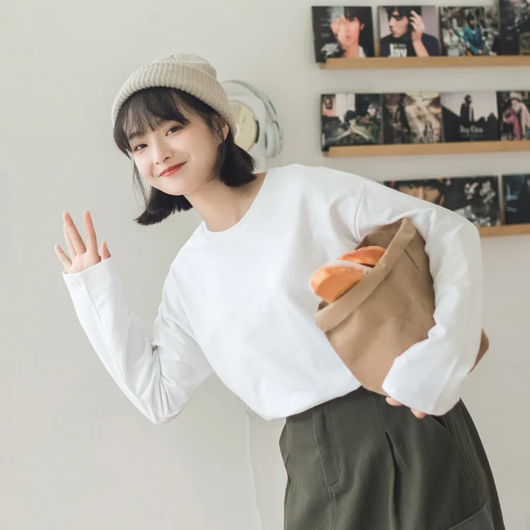 2021A Spring and Autumn Thickened Elastic Cotton Bottomed Shirt Solid Color Long Sleeve T-shirt Girls' Top Fashion
2021A Spring and Autumn Thickened Elastic Cotton Bottomed Shirt Solid Color Long Sleeve T-shirt Girls' Top Fashion