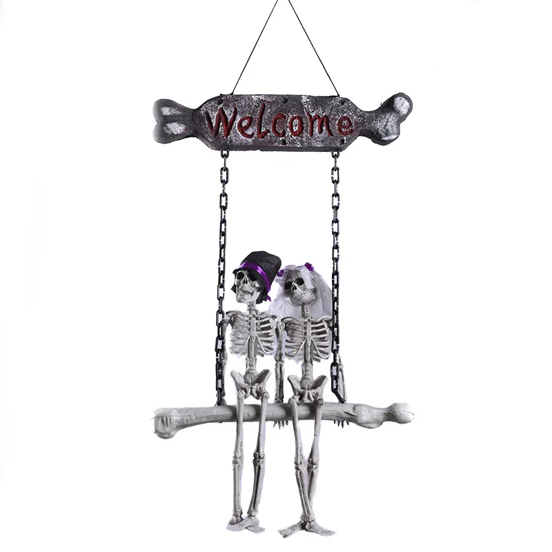 Halloween Horrible Party Prop Skull Skeleton Bride and Groom Swing Welcome Doorbell Purple Ribbon Hat Children Party Scary toys
Halloween Horrible Party Prop Skull Skeleton Bride and Groom Swing Welcome Doorbell Purple Ribbon Hat Children Party Scary toys